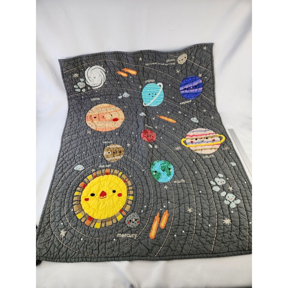 Crate and Barrel Land of Nod Deep Space Quilt Planets Baby Blanket Wall Hanging